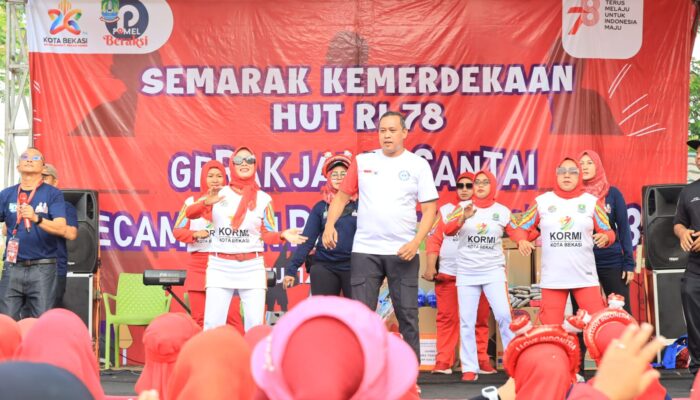 Sambut HUT RI ke 78, Plt Wali Kota Bekasi Hadir di Semarak Senam Bersama dan Jalan Santai di Kecamatan Pondok Melati